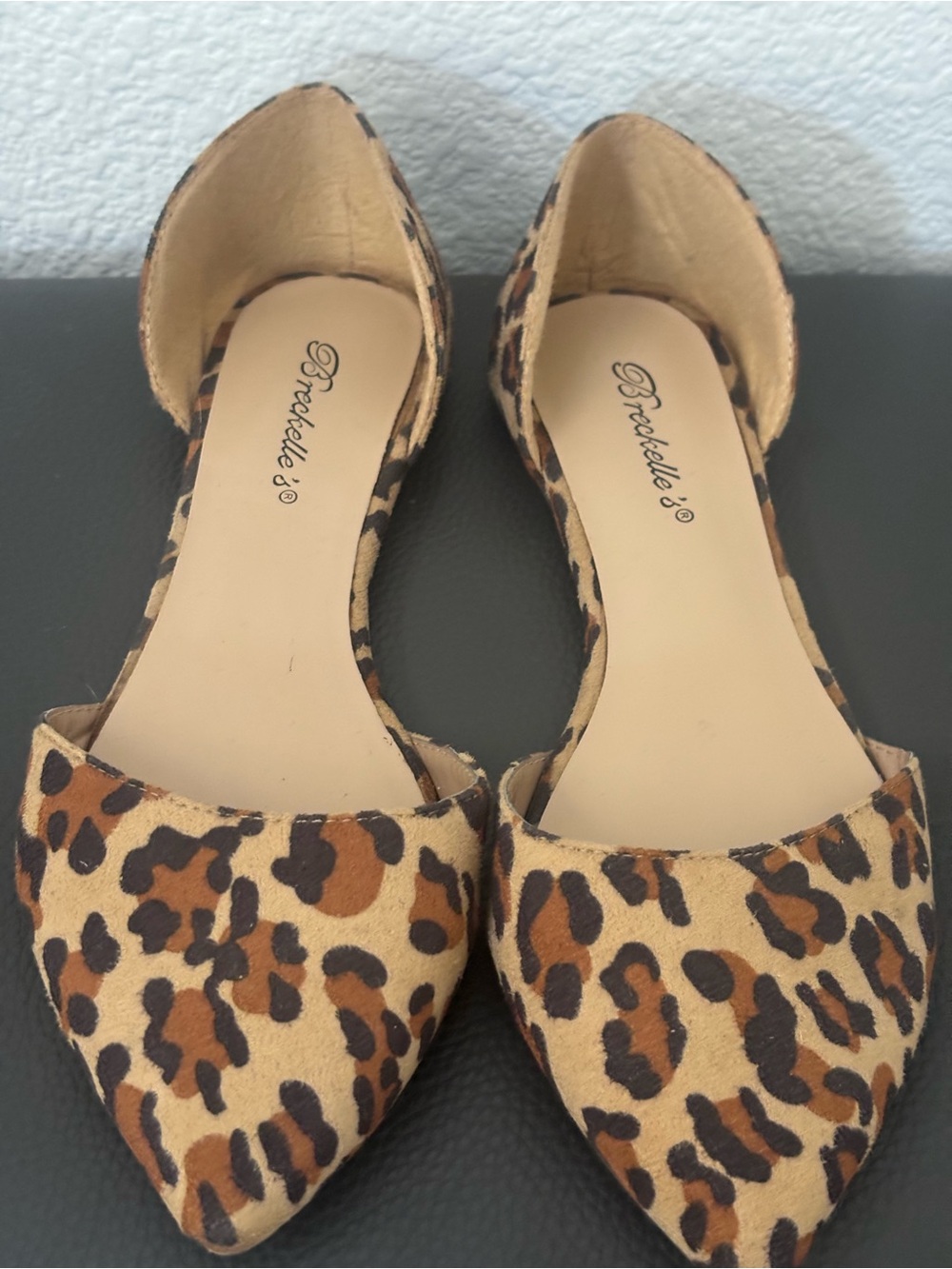 Breckelles Leopard Print Pointed D'Orsay Flats - Tan/Brown/Black